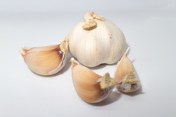 garlic with on white background. Top view. 