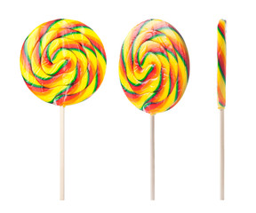 Colorful swirl lollipops isolated on white background