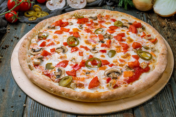 Mexican pizza with meat and jalapeno