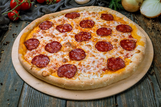 Pepperoni pizza on plate