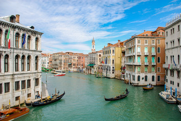Fototapeta na wymiar Gondola entering the Grand Canal in Venice Italy