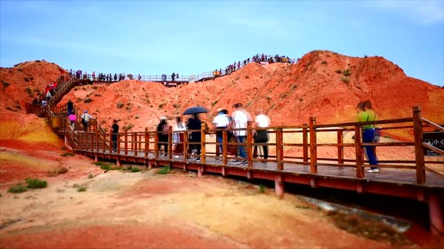 time lapse shot of China multi color mountain landscape at Danxia