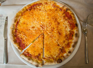 Cut piece of margarita pizza