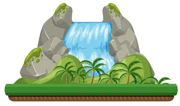 A nature waterfall on white background