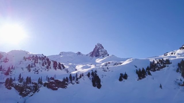 Shot of a mountain peak in Flums, Switzerland on a beautiful sunny winter day.