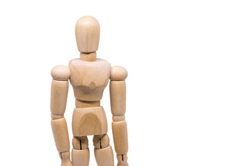 A wooden mannequin isolated against a white background