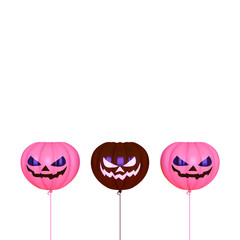 Smiling pink and black balloons pumpkin shape, Design creative concept for happy Halloween festival, isolated on white background. 3D rendering illustration.