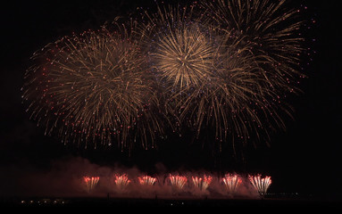 Colorful fireworks on the black sky background