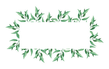 Fototapeta premium Rectangular green frame. Watercolor hand drawn illustration.