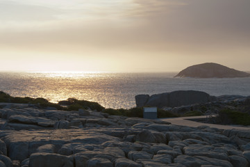 Albany Australia, sunset view Torndirrup National Park with island in background