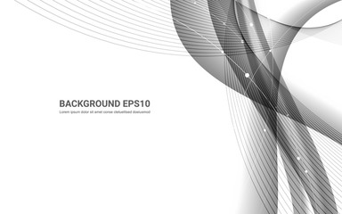 Black and white abstract line smooth curve background. Vector illustration copy space modern design concept.