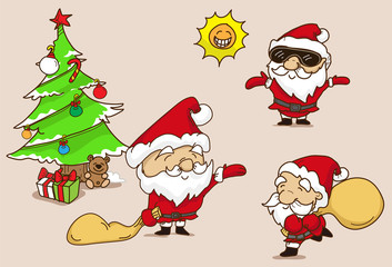 cartoon santa claus set  on clear background,vector and doodle style