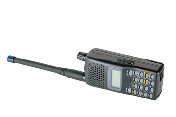 Modern mobile radio lying on the right side isolated on a white background.