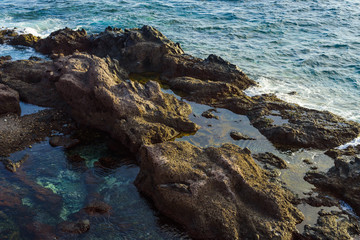 Coastline in the small fishing village of Alcala.  Tenerife. Canary Islands..Spain