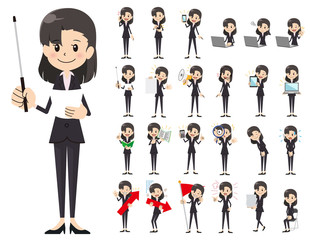 Business women charactor set. Presenting in various action.