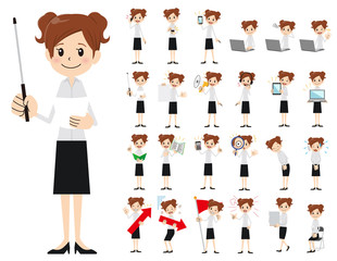 Fototapeta premium Business women charactor set. Presenting in various action.