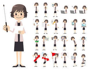 Obraz premium Business women charactor set. Presenting in various action.