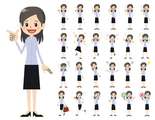 Business women charactor set. Various poses and emotions.