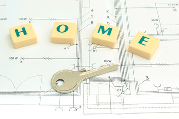 Key and word home on electrical diagrams, building home cost concept