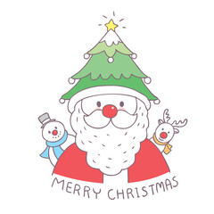 Cartoon cute Christmas Santa Claus and Christmas tree hat vector.