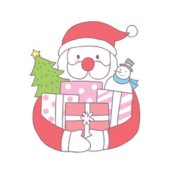 Cartoon cute Christmas Santa Claus and gifts vector.