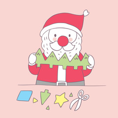 Cartoon cute Christmas Santa Claus cutting paper vector.
