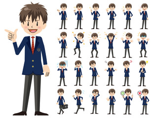 Schoolboy charactor set. Various poses and emotions.