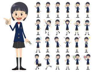 Schoolgirl charactor set. Various poses and emotions.