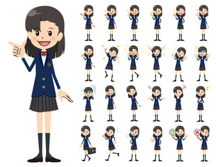 Schoolgirl charactor set. Various poses and emotions.