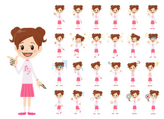 Girl charactor set. Various poses and emotions.