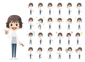 Girl charactor set. Various poses and emotions.