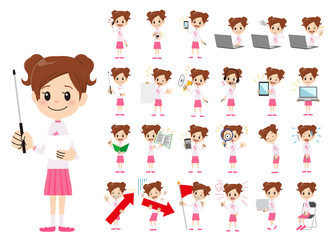 Girl charactor set. Presenting in various action.