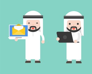 Arab Businessman and laptop, ready to use character