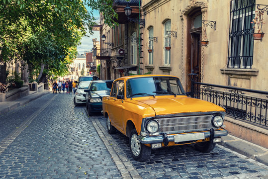 Retro car in the old town