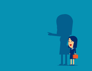 Businesswoman and shadow pointing to target. Concept business vector illustration,  Achievement, Direction.