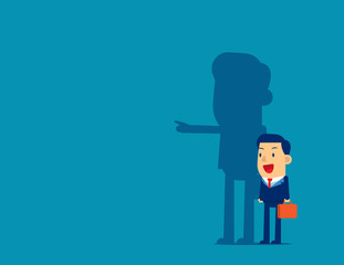 Businessman and shadow pointing to target. Concept business vector illustration,  Achievement, Direction.