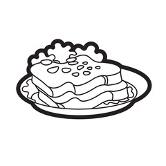 isolated black and white plate with bread slices vector drawing