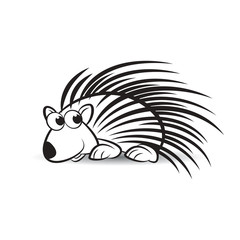 black and white porcupine on smooth shadow vector drawing