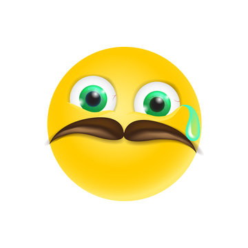 Crying emoji with mustache emoticon sad reaction vector