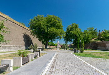 Inside the Citadel Alba-Carolina on a sunny summer day in Alba Iulia, Romania