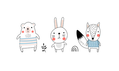 Forest animals doodle collection