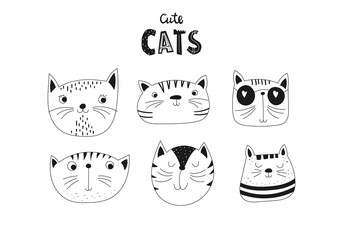Set with cute cat faces