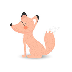 Illustration with cute cartoon fox