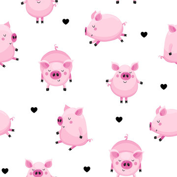 Baby seamless background with cute pigs