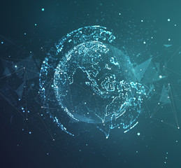 vector globe, planet earth, from dots. concept bigdata, processing