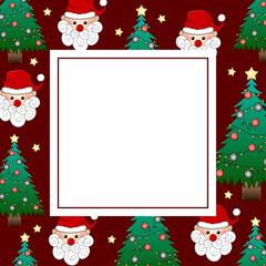Santa Claus and Christmas Tree on Red Banner Card