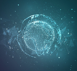 vector globe, planet earth, from dots. concept bigdata, processing