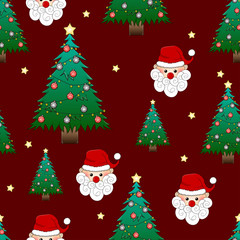 Santa Claus and Christmas Tree on Red Background