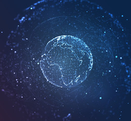 vector globe, planet earth, from dots. concept bigdata, processing