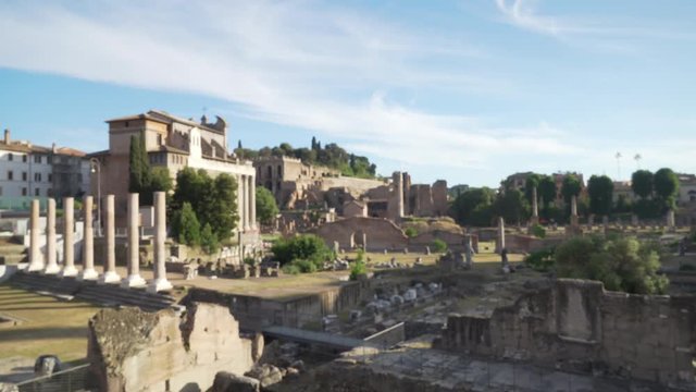 Scenic view of ancient Roman temple ruins in Rome Italy
